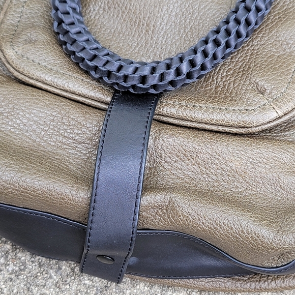 Joy Gryson Olivia Lambskin Leather Green  Espresso Handbag Purse Bag $695 - Picture 7 of 15